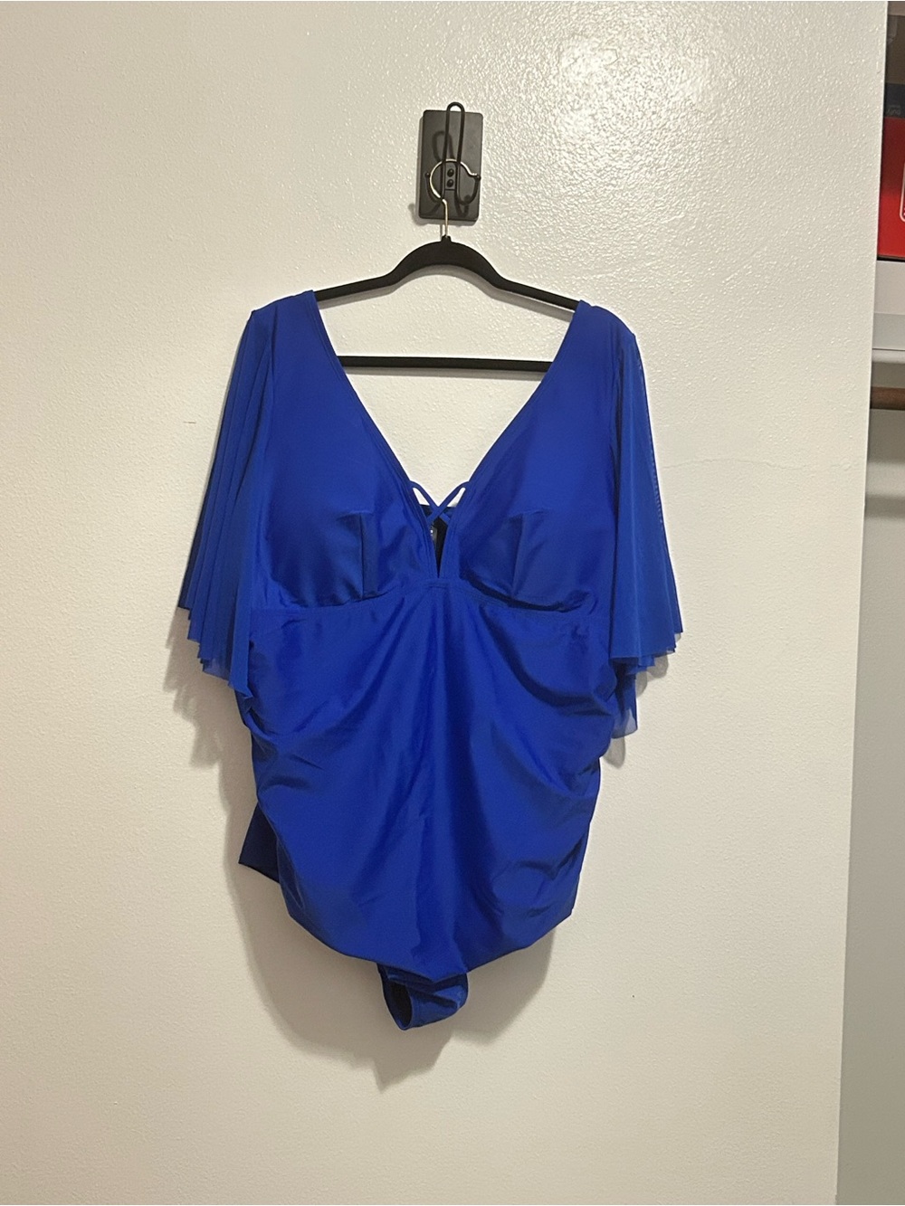 NWOT Torrid Swim Royal Blue Lattice Flutter Sleeve One Piece Swimsuit 4 4X